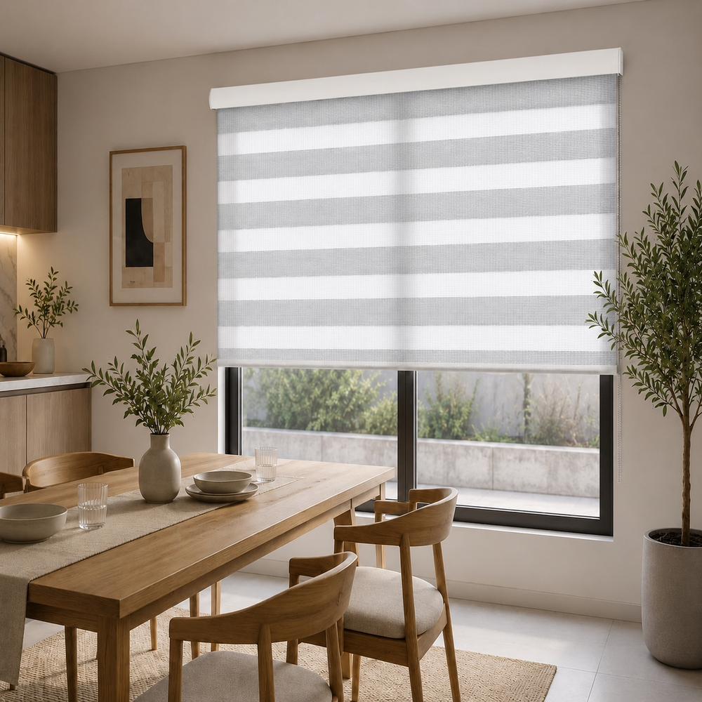 Persiana Sheer Elegance Sheer Screen Fina Gris/blanco